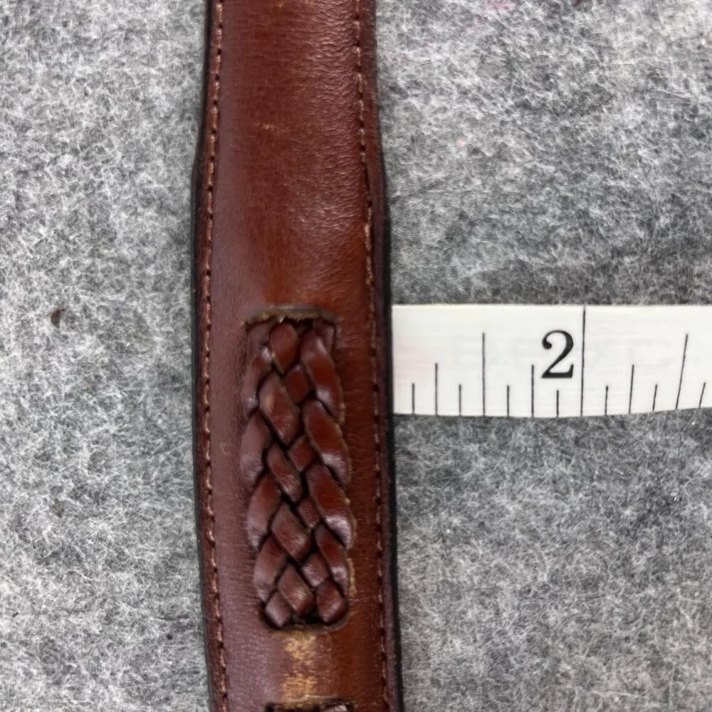 Vintage Mens 42 Belt Brown Leather Brass Buckle Braided Classic Sporty 90s